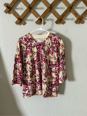 Floral Button-Front Cardigan - Cream & Berry